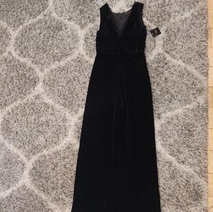 Just Taylor  Black Velvet Jumpsuit With Sheer front Panel